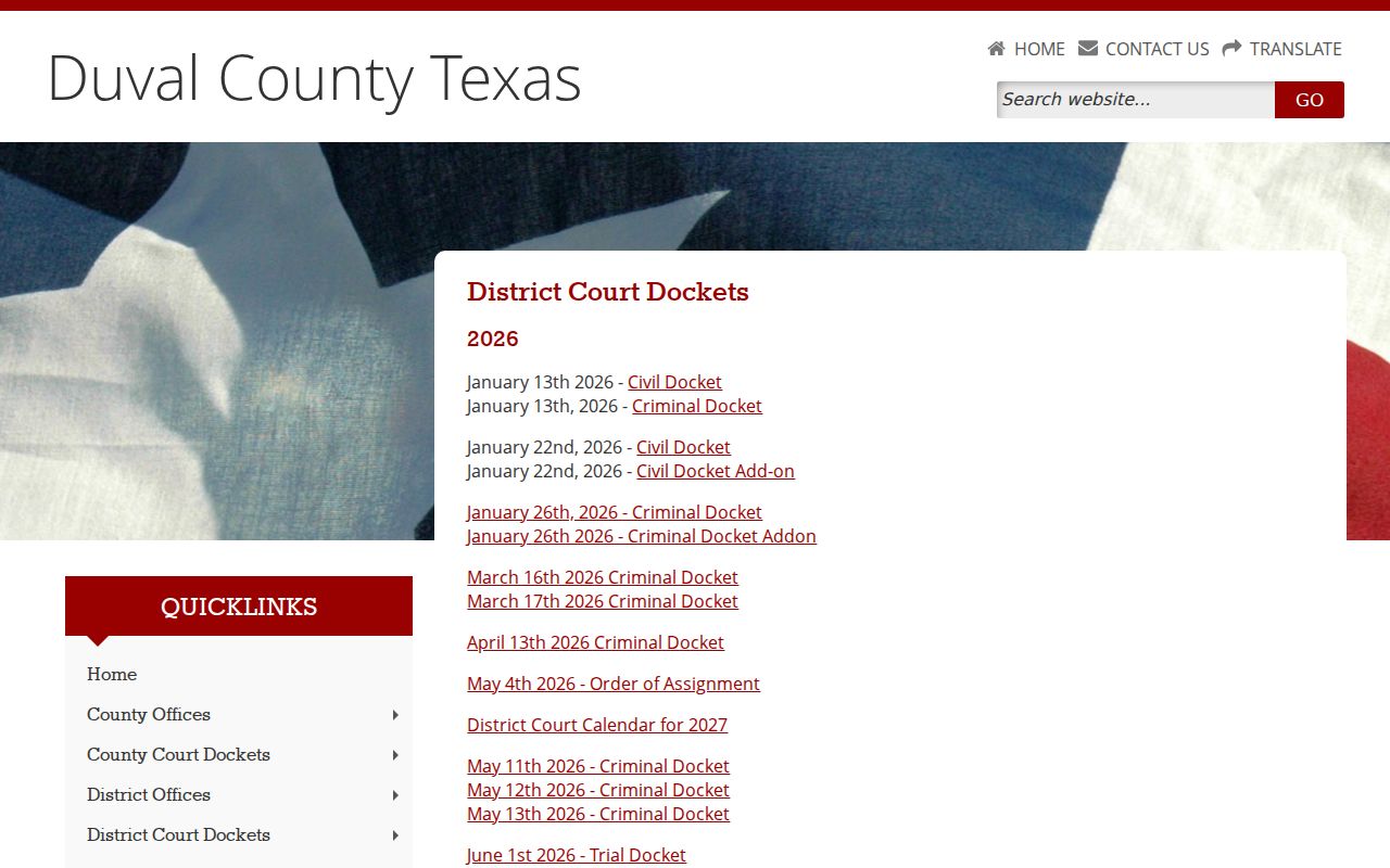 Duval County court schedule and district docket page